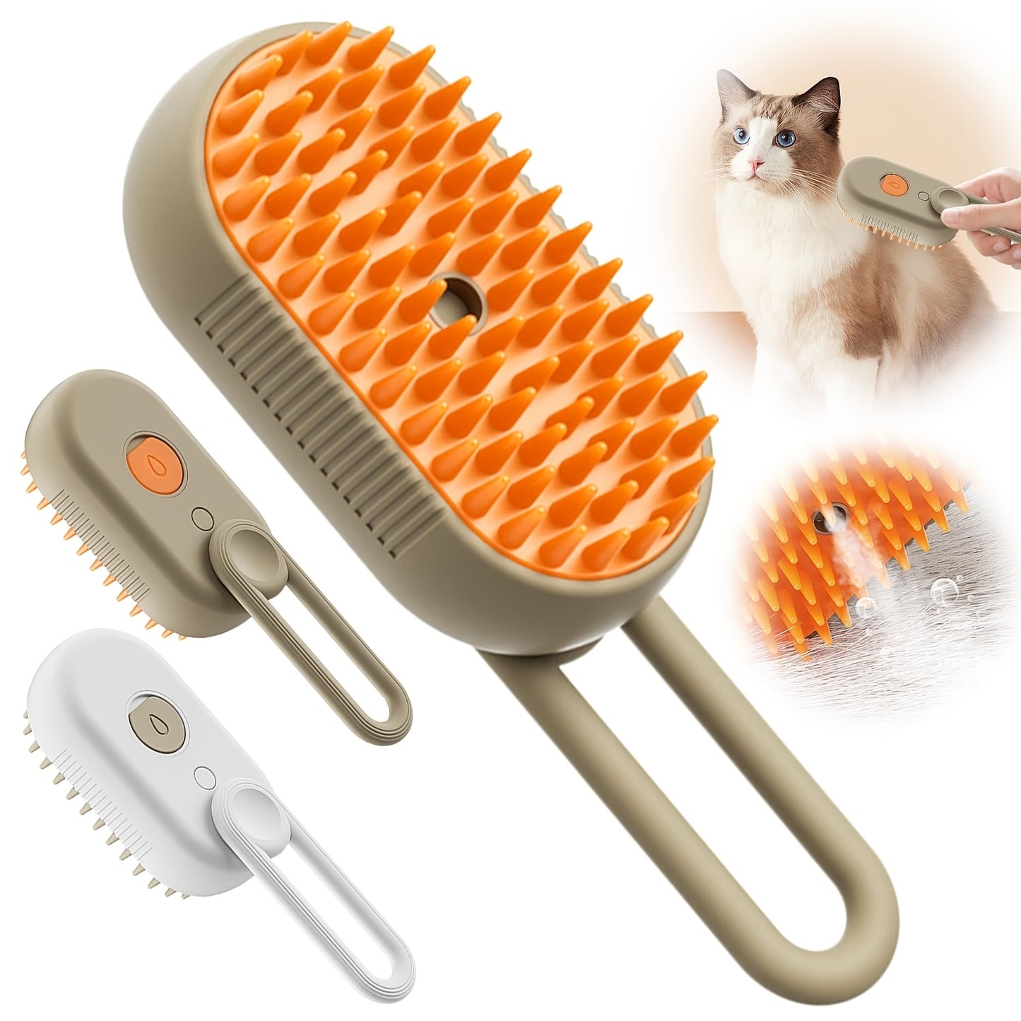 2pcs Cat Steam Brush, 4-in-1 Multifunctional Self-Cleaning Pet Hair Remover Suitable for Long & Short Haired Cats, Steam Groomer Comb with Steam Technology for Tangled Fur Removal, Suitable for Cat Breeds