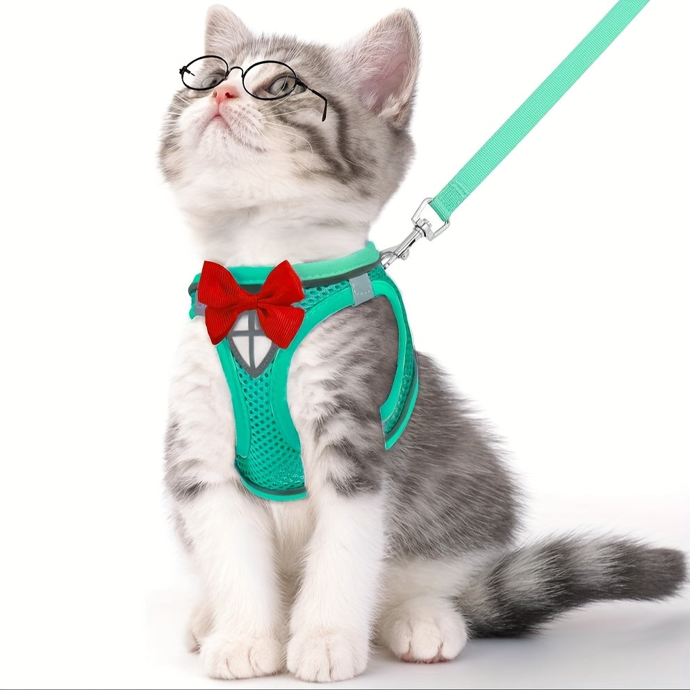 Cat Harness and Leash Set, Soft Breathable Vest with Reflective Strips, Escape-Proof Kitten Harness for Walking and Travel, Thanksgiving/Christmas/Halloween Gift