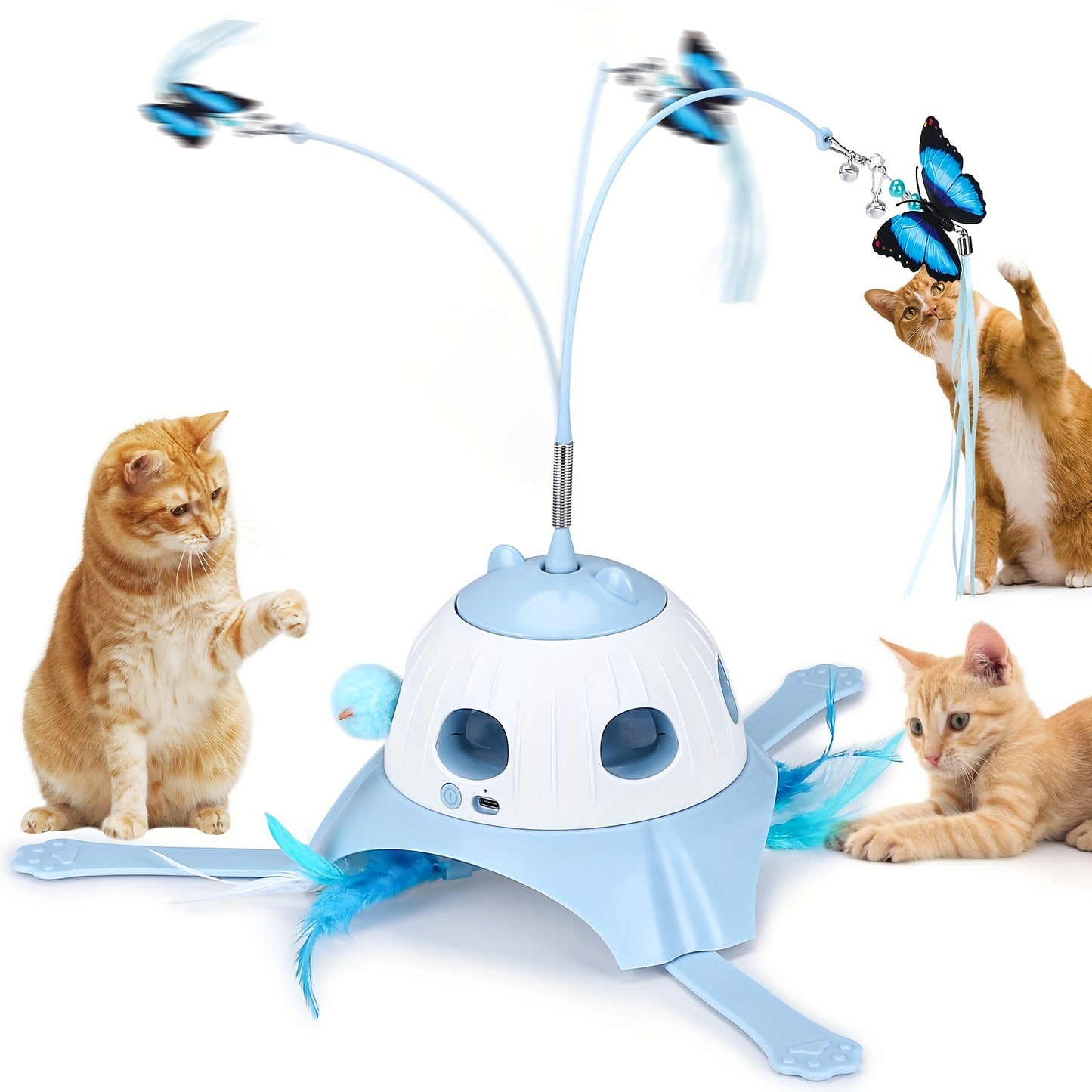 3in 1 Indoor Interactive Cat Toys, Smart Cat Rotating Feather Wand, Fluttering Butterfly, Electronic Mole Game for Indoor Cats, Cats Accessories And Supplies, Acrylic Cat Wand, Retractable Cat Wand Stick, Feather Cat Wand, Fe