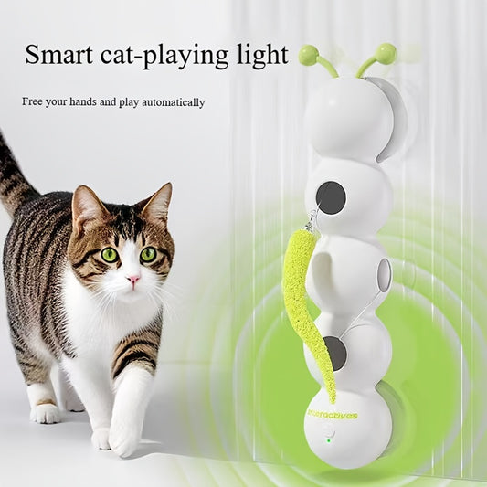 This Is a Usb-Rechargeable Interactive Cat Toy Featuring a Feather on a Stick. It Can Be Attached to Glass Or Tile Surfaces for Hands-Free Play And Includes a Spare Feather And a USB Charging Cable