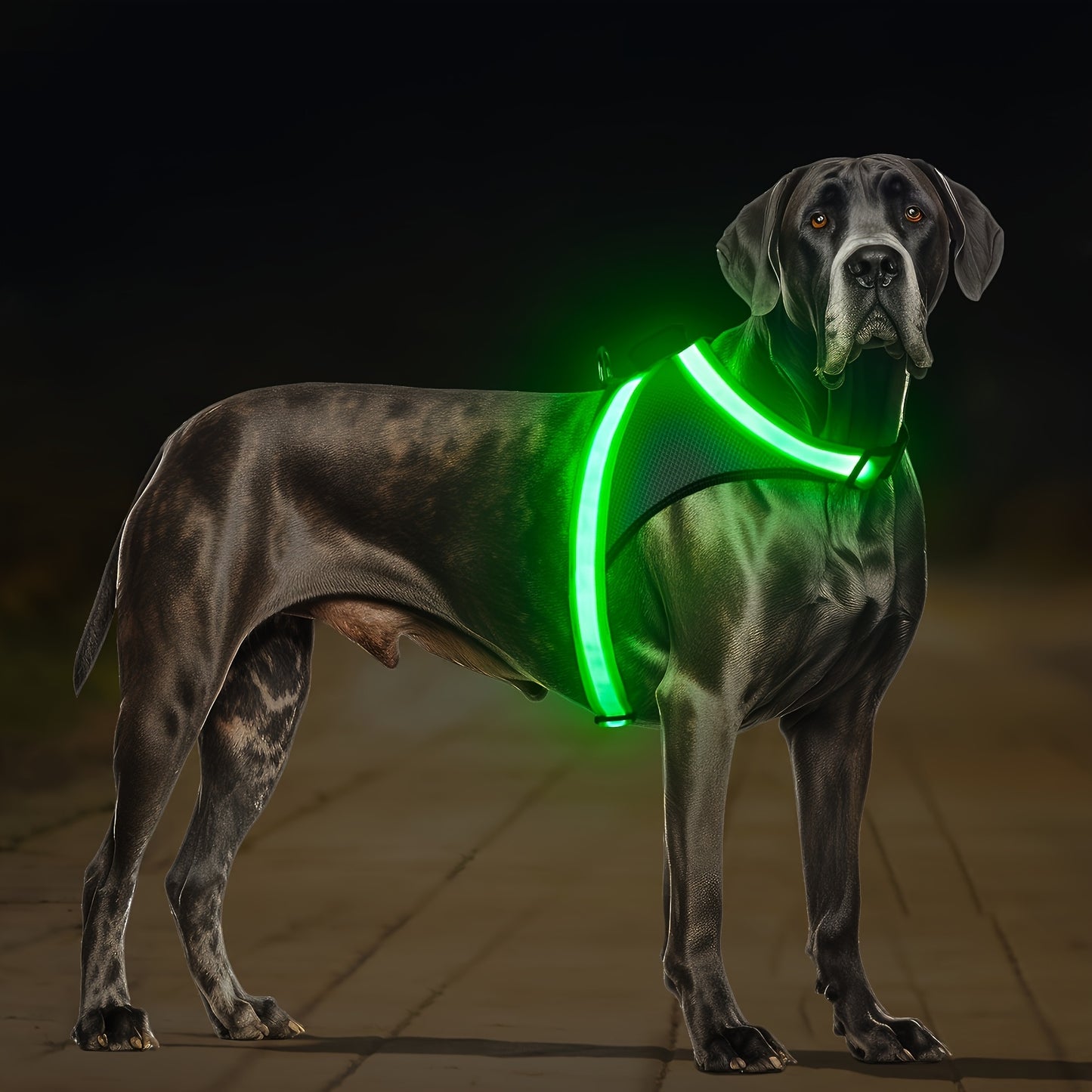 LED Glow-in-the-Dark Dog Harness with USB Rechargeable Lights - Adjustable Soft Mesh Safety Vest, 4-Size Fit for Small to Large Dogs, Green, Purple, Yellow, Pink, Light, Dark Brown, Light Brown, Dog Harness, Nighttime Walking