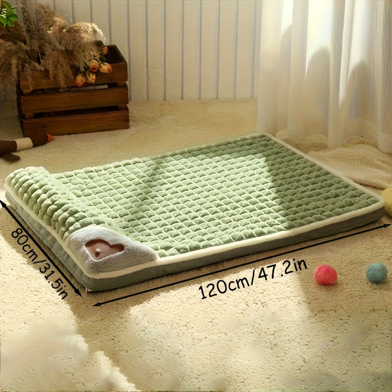 Comfortable Thickened  Dog Cat Bed Pad, Anti Slip Pet Bed Mat, Pet Bed Mat with Thickened Pillow, Machine Washable Dog Mat Bed, Light Beige-Friendly Pets Crate Mattress Mat Suitable for Dogs Cats Home Travel and Outdoor, Cat