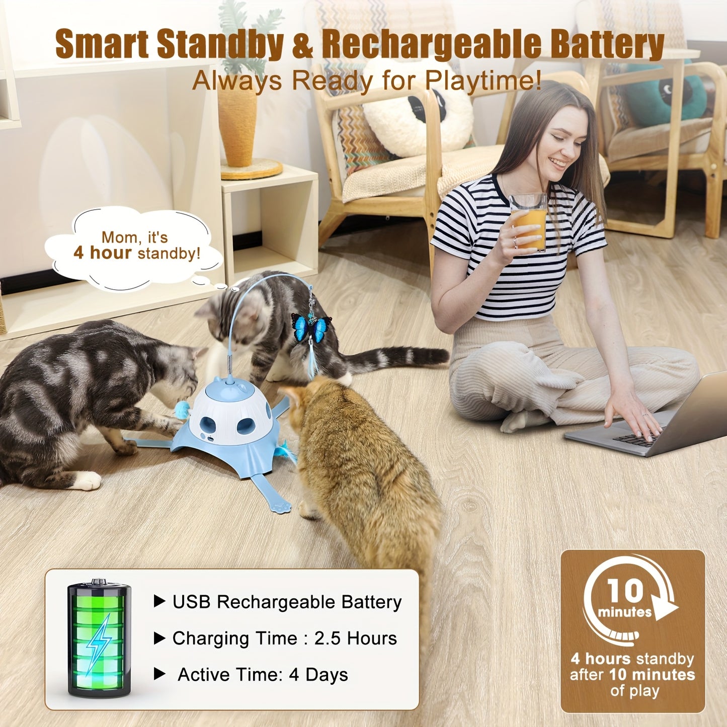 3in 1 Indoor Interactive Cat Toys, Smart Cat Rotating Feather Wand, Fluttering Butterfly, Electronic Mole Game for Indoor Cats, Cats Accessories And Supplies, Acrylic Cat Wand, Retractable Cat Wand Stick, Feather Cat Wand, Fe