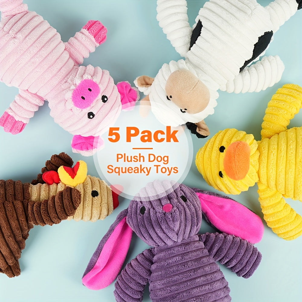 Dog Toys, Pack Of 5, Plush Dog Squeaky Toys, Assortment Value Bundle Animal Pet Toy for Small Medium Large Dogs, Stuffed Puppy Chew Toy, Cute Dog Gift Toys, Chew Resistant, Puppy Entertainment, Playful Design, Soft Stuffed To
