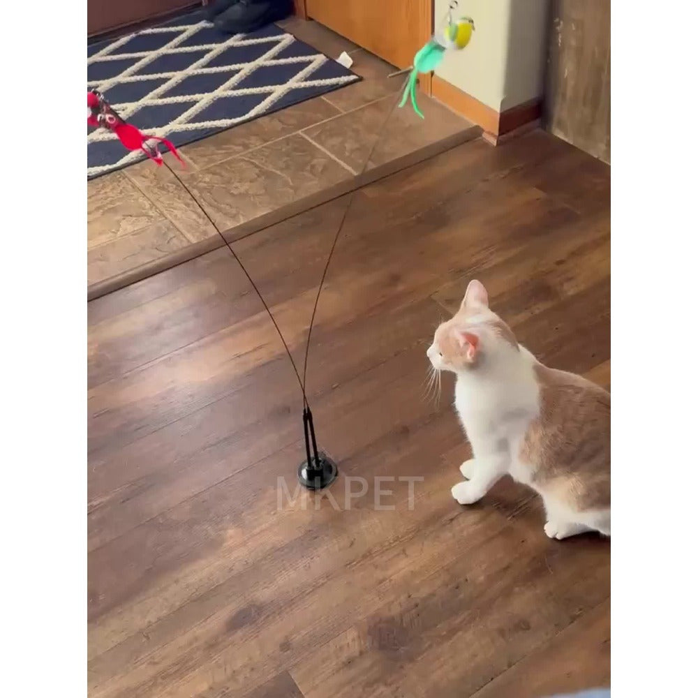 Interactive Toy Set for Cats, Featuring a Long Pole with a Sturdy Suction Cup, Without Battery