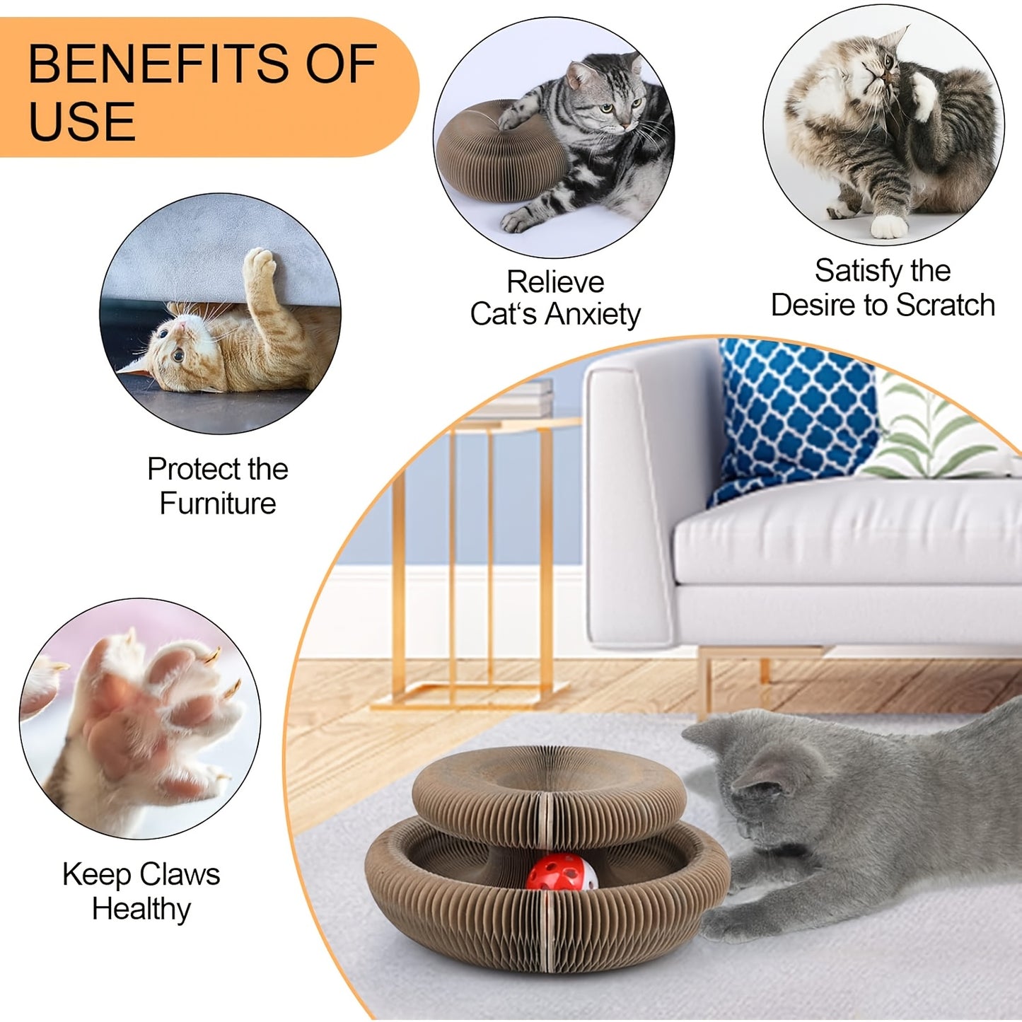 Magical Organ for cat Scratching Board, Wear-Resistant Indoor Interactive for cat Toys-Magic Organ for cat Scratcher Board with Circular Ball Track - Cardboard Scratching Pad for Cats-1/2pcs -Thickened for cat Scratching Boar