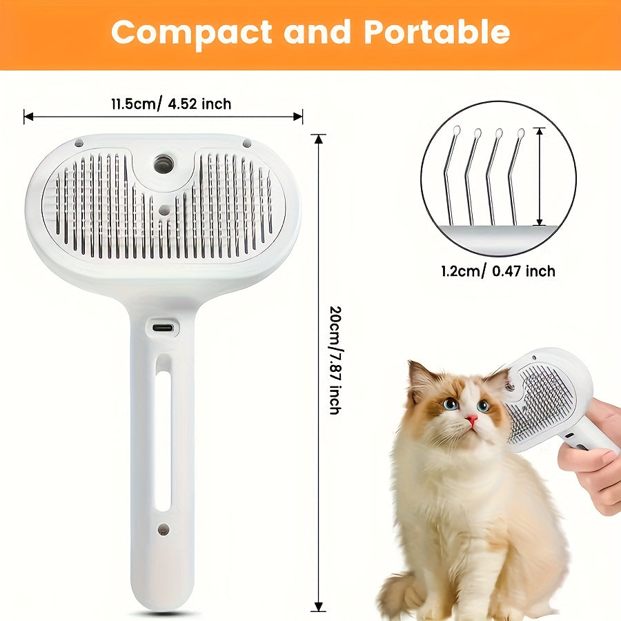 3-In-1 Cat Steam Brush, Equipped with Steam And Release Buttons, Suitable for Removing And Shedding Indoor Pet Dog Hair.