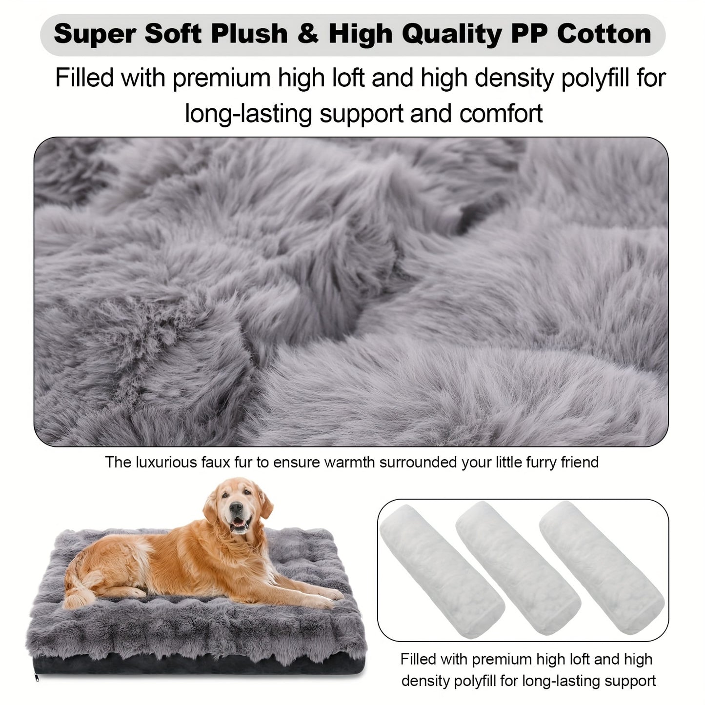 Orthopedic Dog Bed Suitable for Extra Large Dogs - Luxurious Plush Faux Fur Kennel with Removable Washable Cover, Anti-Slip Bottom & Bite-Resistant Mat - Joint Bed for Large Breed Dogs, Machine Washable Cover ( Assembly)