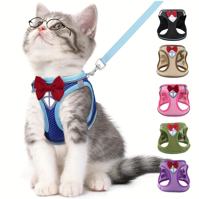 Cat Harness and Leash Set, Soft Breathable Vest with Reflective Strips, Escape-Proof Kitten Harness for Walking and Travel, Thanksgiving/Christmas/Halloween Gift