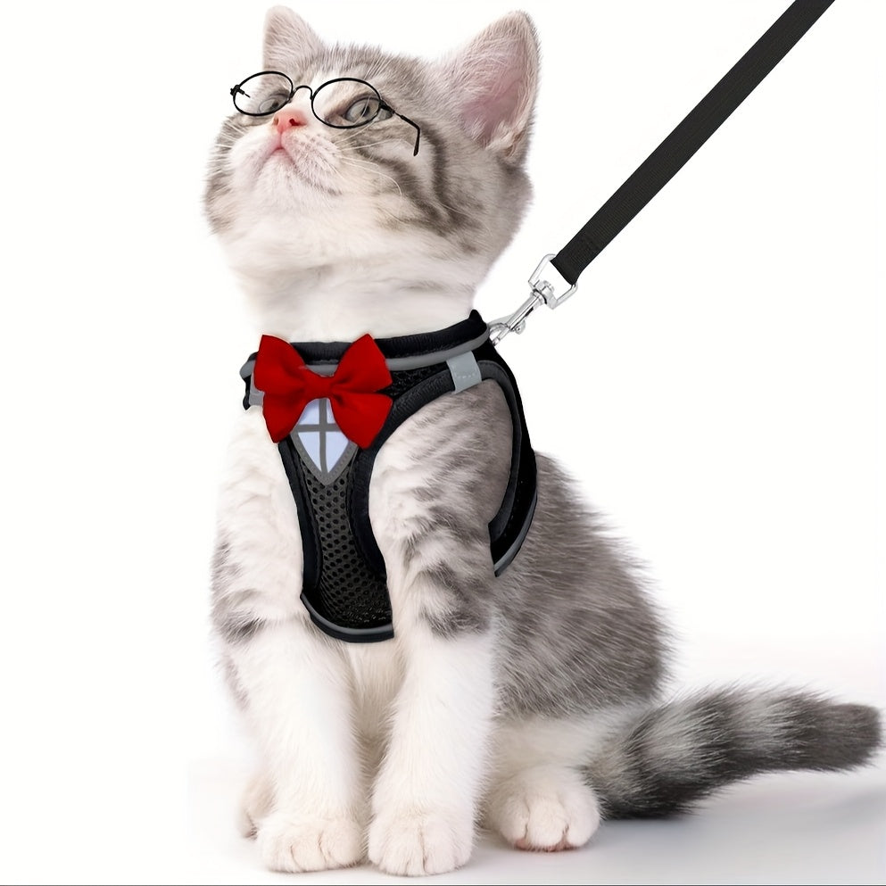 Cat Harness and Leash Set, Soft Breathable Vest with Reflective Strips, Escape-Proof Kitten Harness for Walking and Travel, Thanksgiving/Christmas/Halloween Gift