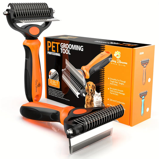 [Dual-Purpose Grooming Rake] Dual-Purpose Grooming Rake | Dematting Comb for Cats And Dogs - Effortlessly Remove Mats And Tangles, Hair Removal for Pets, No Battery