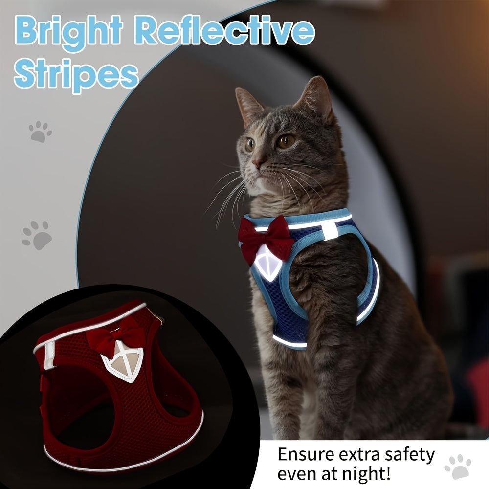 Cat Harness and Leash Set, Soft Breathable Vest with Reflective Strips, Escape-Proof Kitten Harness for Walking and Travel, Thanksgiving/Christmas/Halloween Gift