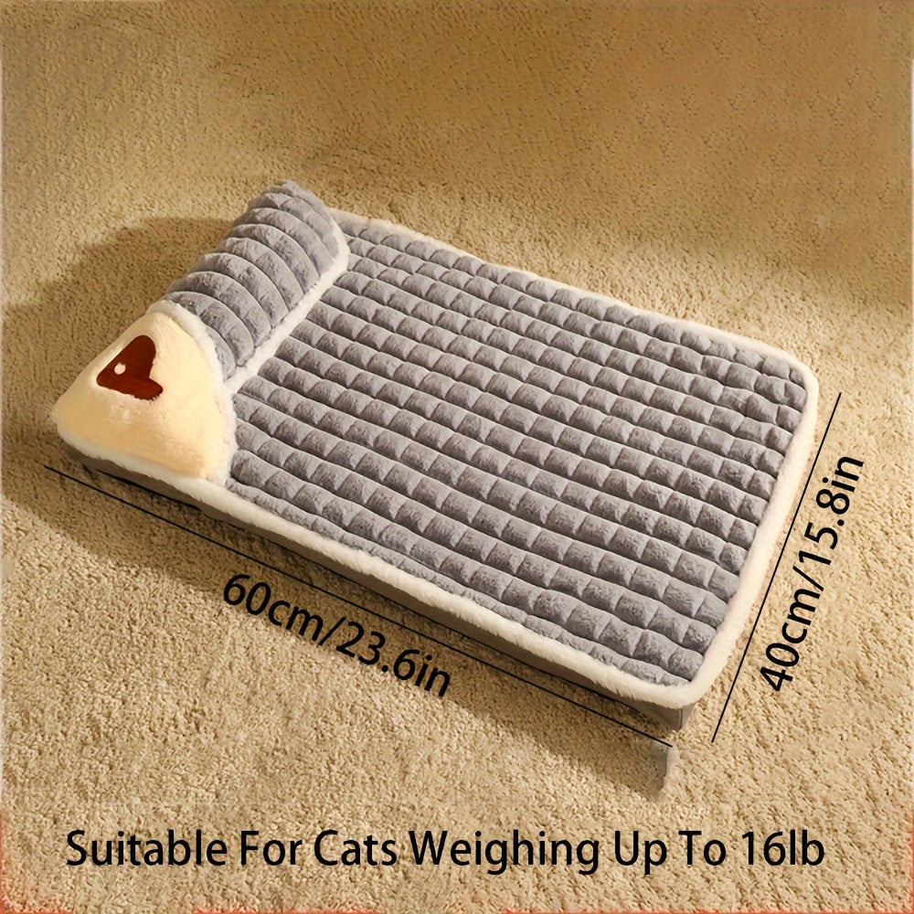 Comfortable Thickened  Dog Cat Bed Pad, Anti Slip Pet Bed Mat, Pet Bed Mat with Thickened Pillow, Machine Washable Dog Mat Bed, Light Beige-Friendly Pets Crate Mattress Mat Suitable for Dogs Cats Home Travel and Outdoor, Cat