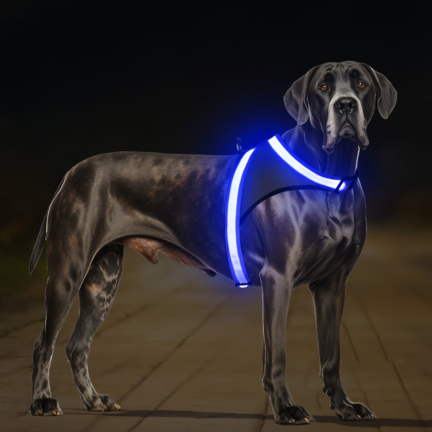 LED Glow-in-the-Dark Dog Harness with USB Rechargeable Lights - Adjustable Soft Mesh Safety Vest, 4-Size Fit for Small to Large Dogs, Green, Purple, Yellow, Pink, Light, Dark Brown, Light Brown, Dog Harness, Nighttime Walking