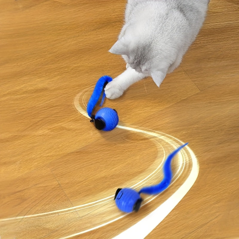 Interactive Cat Toy for Indoor Cats, Speedy Ball with Tail, Automatic Moving Cat Balls for Bored Indoor Adult Cats, 360°Automatic Rolling Ball Toy, Two Speed Adjustment