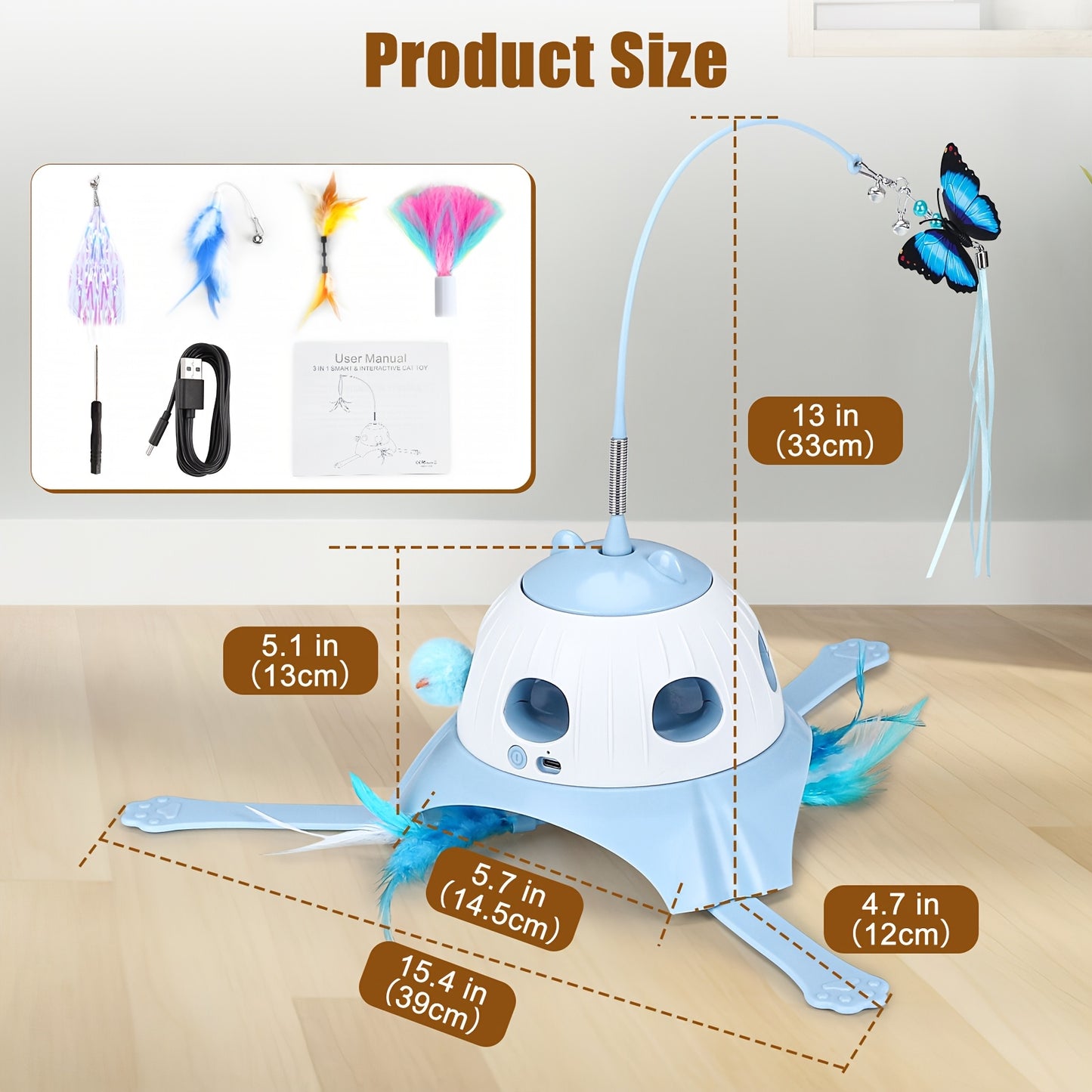 3in 1 Indoor Interactive Cat Toys, Smart Cat Rotating Feather Wand, Fluttering Butterfly, Electronic Mole Game for Indoor Cats, Cats Accessories And Supplies, Acrylic Cat Wand, Retractable Cat Wand Stick, Feather Cat Wand, Fe