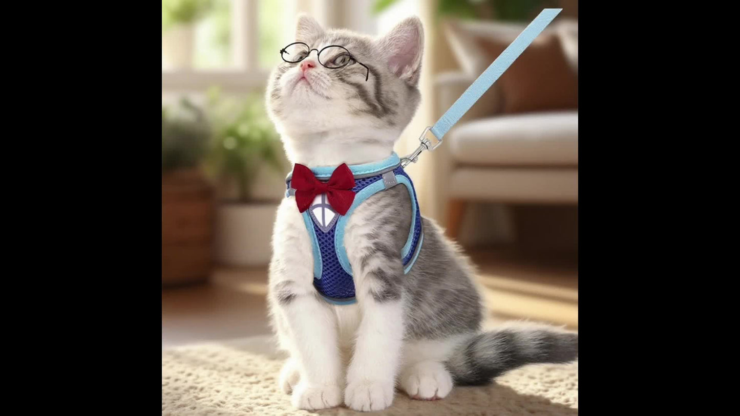 Cat Harness and Leash Set, Soft Breathable Vest with Reflective Strips, Escape-Proof Kitten Harness for Walking and Travel, Thanksgiving/Christmas/Halloween Gift