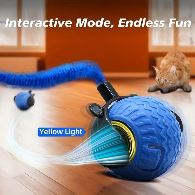 Interactive Cat Toy for Indoor Cats, Speedy Ball with Tail, Automatic Moving Cat Balls for Bored Indoor Adult Cats, 360°Automatic Rolling Ball Toy, Two Speed Adjustment