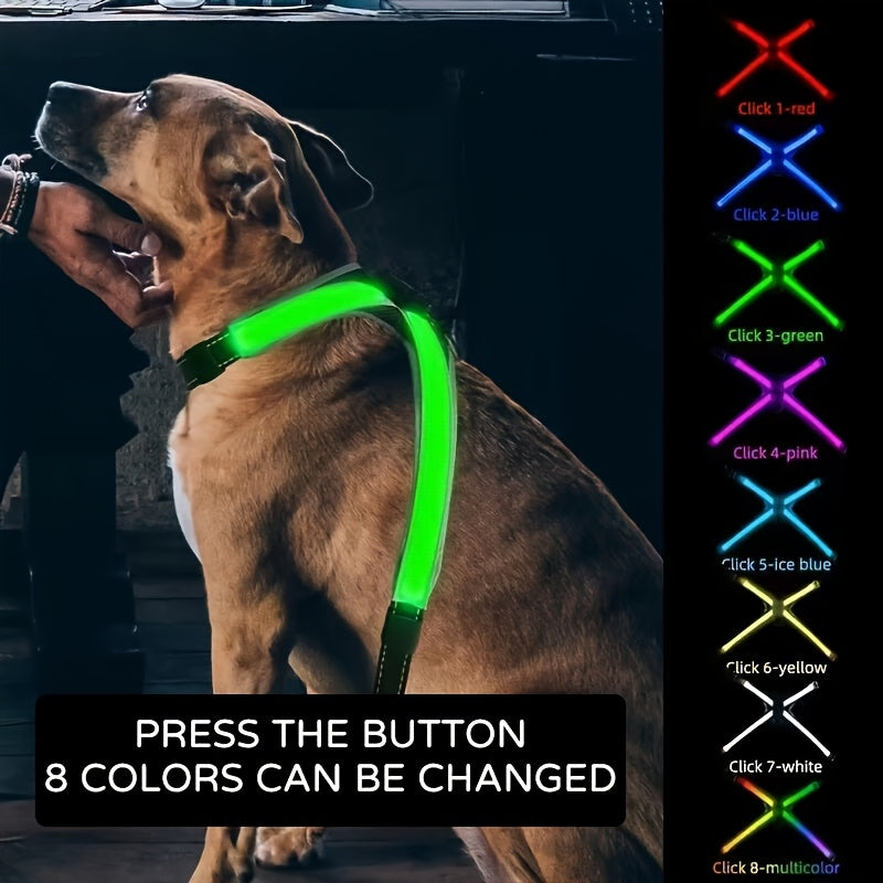 8-Color Changing LED Dog Vest with Control-like Button - Rechargeable Multicolor Night for Medium & Large Dogs, 8 Modes (Green/Red/Blue/Click/White/Pink/Ice/) - Low-Visibility Jacket for Night Walks