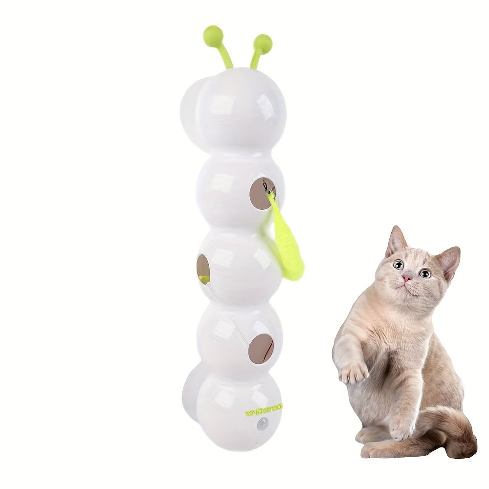 This Is a Usb-Rechargeable Interactive Cat Toy Featuring a Feather on a Stick. It Can Be Attached to Glass Or Tile Surfaces for Hands-Free Play And Includes a Spare Feather And a USB Charging Cable
