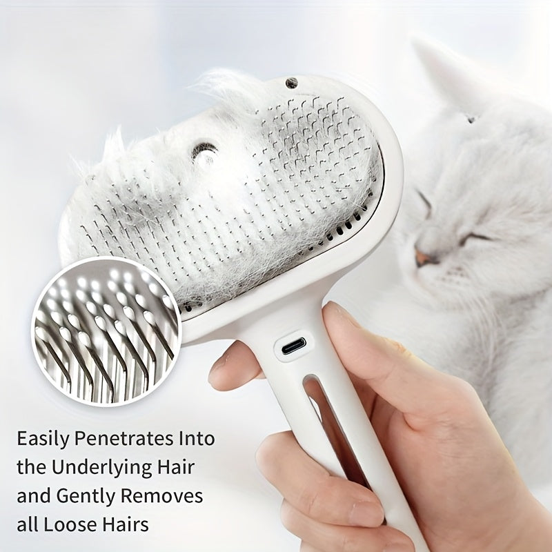 3-In-1 Cat Steam Brush, Equipped with Steam And Release Buttons, Suitable for Removing And Shedding Indoor Pet Dog Hair.