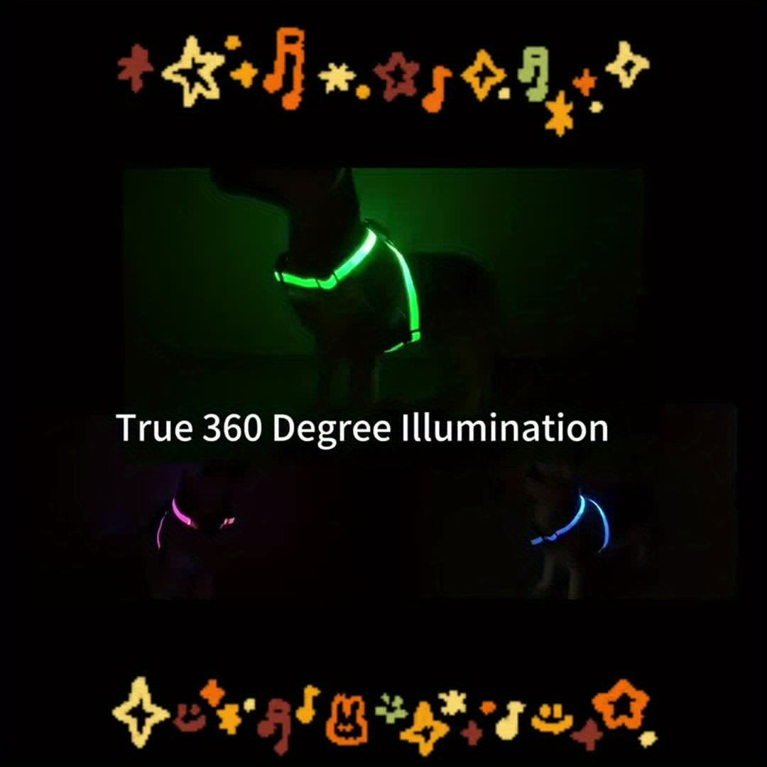 LED Glow-in-the-Dark Dog Harness with USB Rechargeable Lights - Adjustable Soft Mesh Safety Vest, 4-Size Fit for Small to Large Dogs, Green, Purple, Yellow, Pink, Light, Dark Brown, Light Brown, Dog Harness, Nighttime Walking