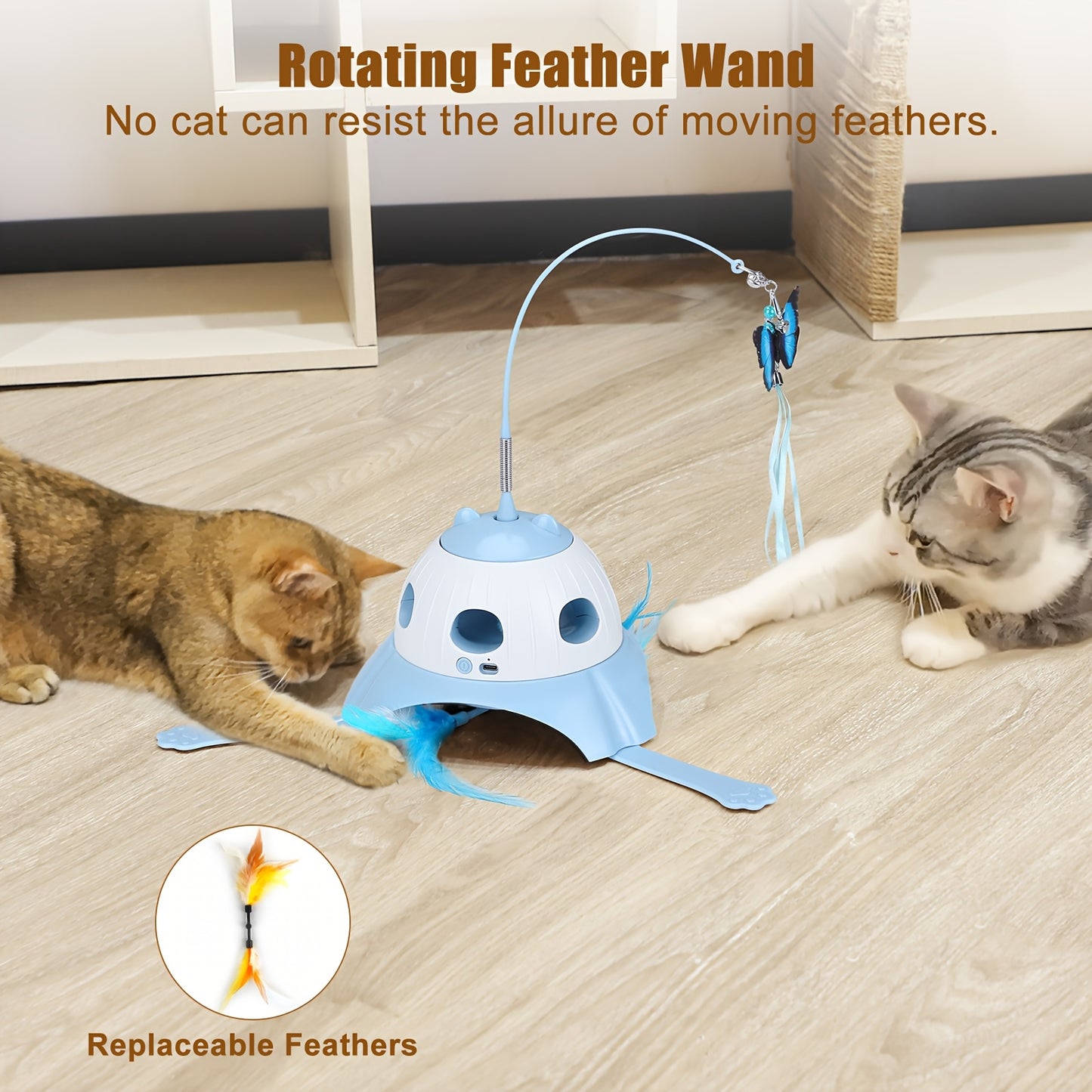 3in 1 Indoor Interactive Cat Toys, Smart Cat Rotating Feather Wand, Fluttering Butterfly, Electronic Mole Game for Indoor Cats, Cats Accessories And Supplies, Acrylic Cat Wand, Retractable Cat Wand Stick, Feather Cat Wand, Fe