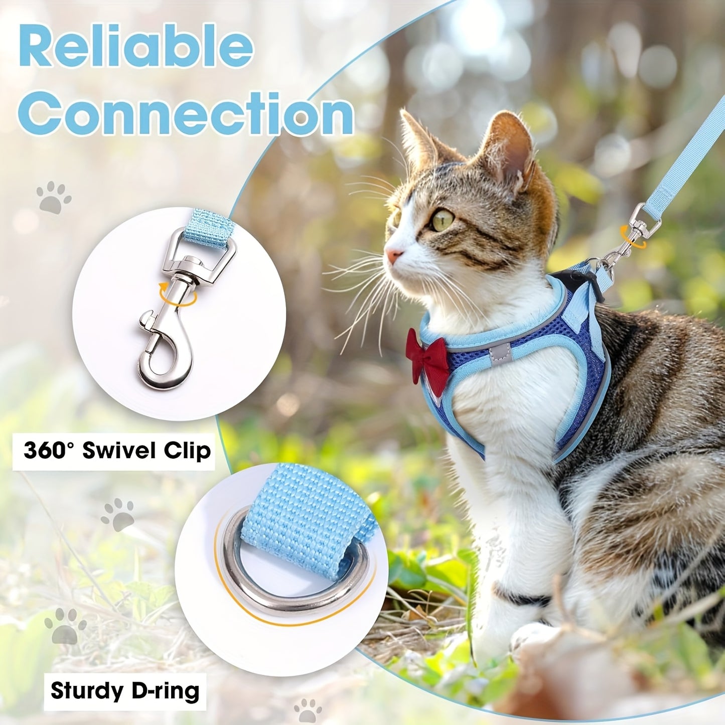 Cat Harness and Leash Set, Soft Breathable Vest with Reflective Strips, Escape-Proof Kitten Harness for Walking and Travel, Thanksgiving/Christmas/Halloween Gift