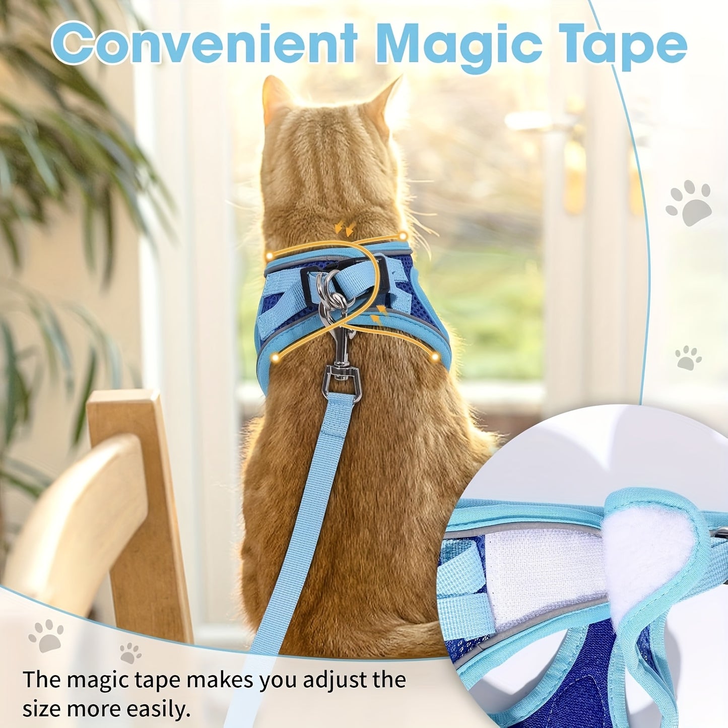 Cat Harness and Leash Set, Soft Breathable Vest with Reflective Strips, Escape-Proof Kitten Harness for Walking and Travel, Thanksgiving/Christmas/Halloween Gift