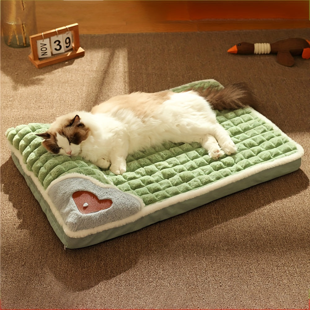 Comfortable Thickened  Dog Cat Bed Pad, Anti Slip Pet Bed Mat, Pet Bed Mat with Thickened Pillow, Machine Washable Dog Mat Bed, Light Beige-Friendly Pets Crate Mattress Mat Suitable for Dogs Cats Home Travel and Outdoor, Cat