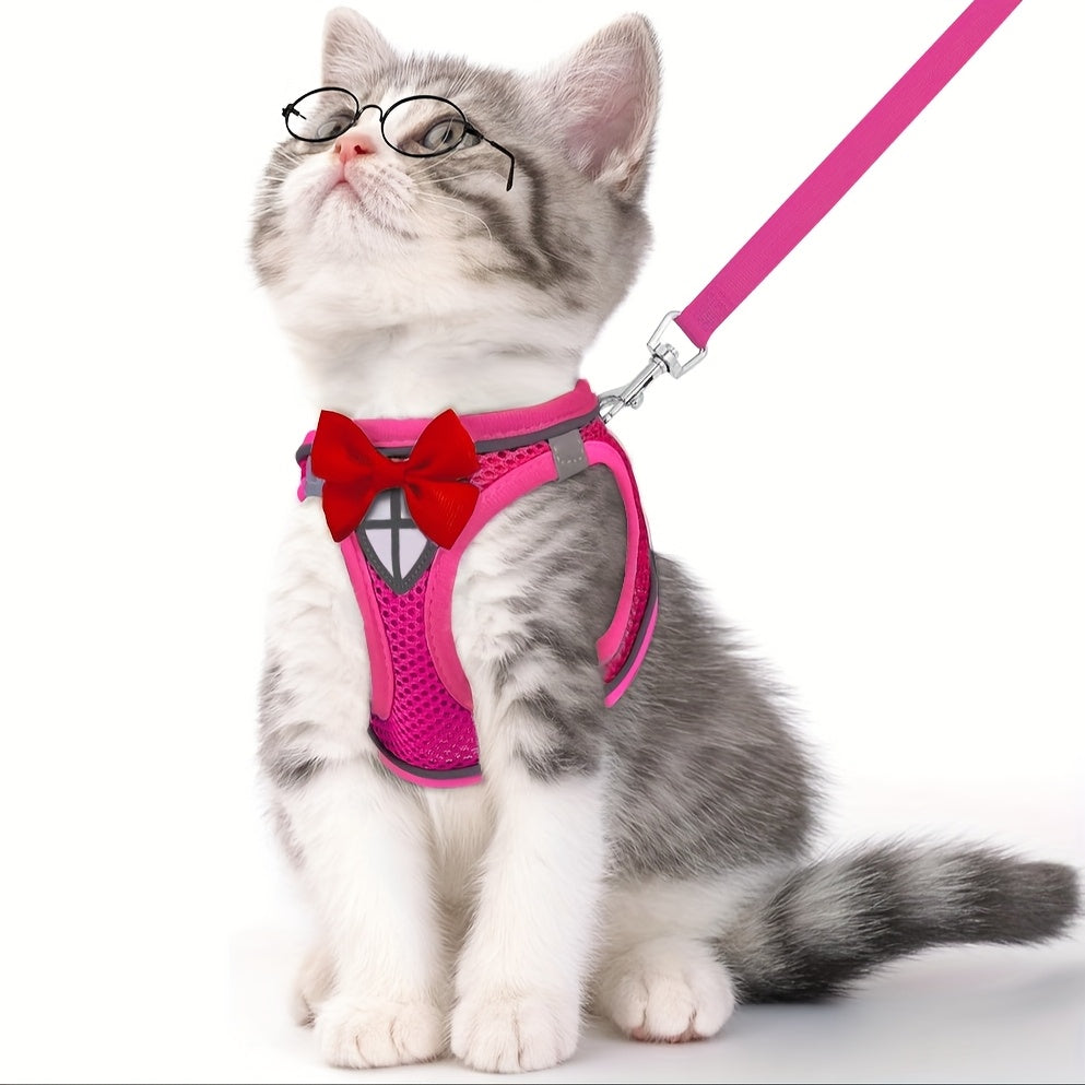 Cat Harness and Leash Set, Soft Breathable Vest with Reflective Strips, Escape-Proof Kitten Harness for Walking and Travel, Thanksgiving/Christmas/Halloween Gift