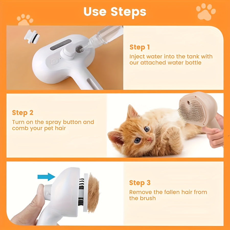 3-In-1 Cat Steam Brush, Equipped with Steam And Release Buttons, Suitable for Removing And Shedding Indoor Pet Dog Hair.