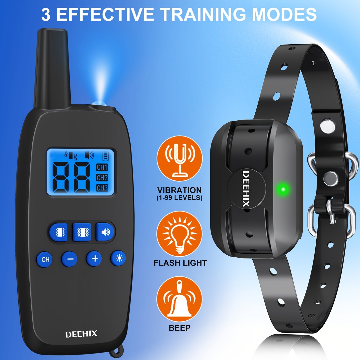 [Dogs, Supports regulate] 1 OR 2pcs Dog Training Collars with Remote | Adjustable Nylon Strap, 99 Levels, Bright Lighting & Sound Modes, Rechargeable, Waterproof, for Small to Large Dogs (5-150lbs), 3280ft Range