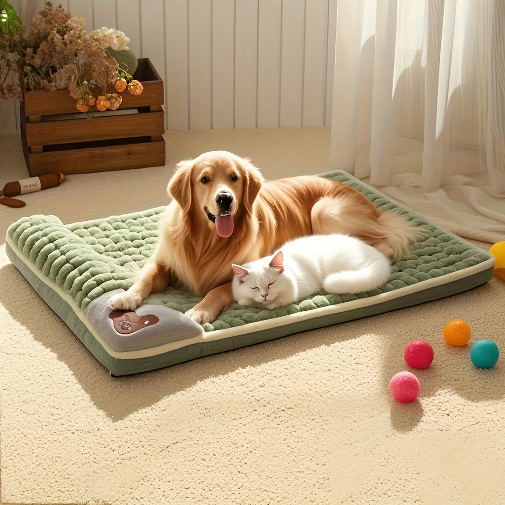Comfortable Thickened  Dog Cat Bed Pad, Anti Slip Pet Bed Mat, Pet Bed Mat with Thickened Pillow, Machine Washable Dog Mat Bed, Light Beige-Friendly Pets Crate Mattress Mat Suitable for Dogs Cats Home Travel and Outdoor, Cat