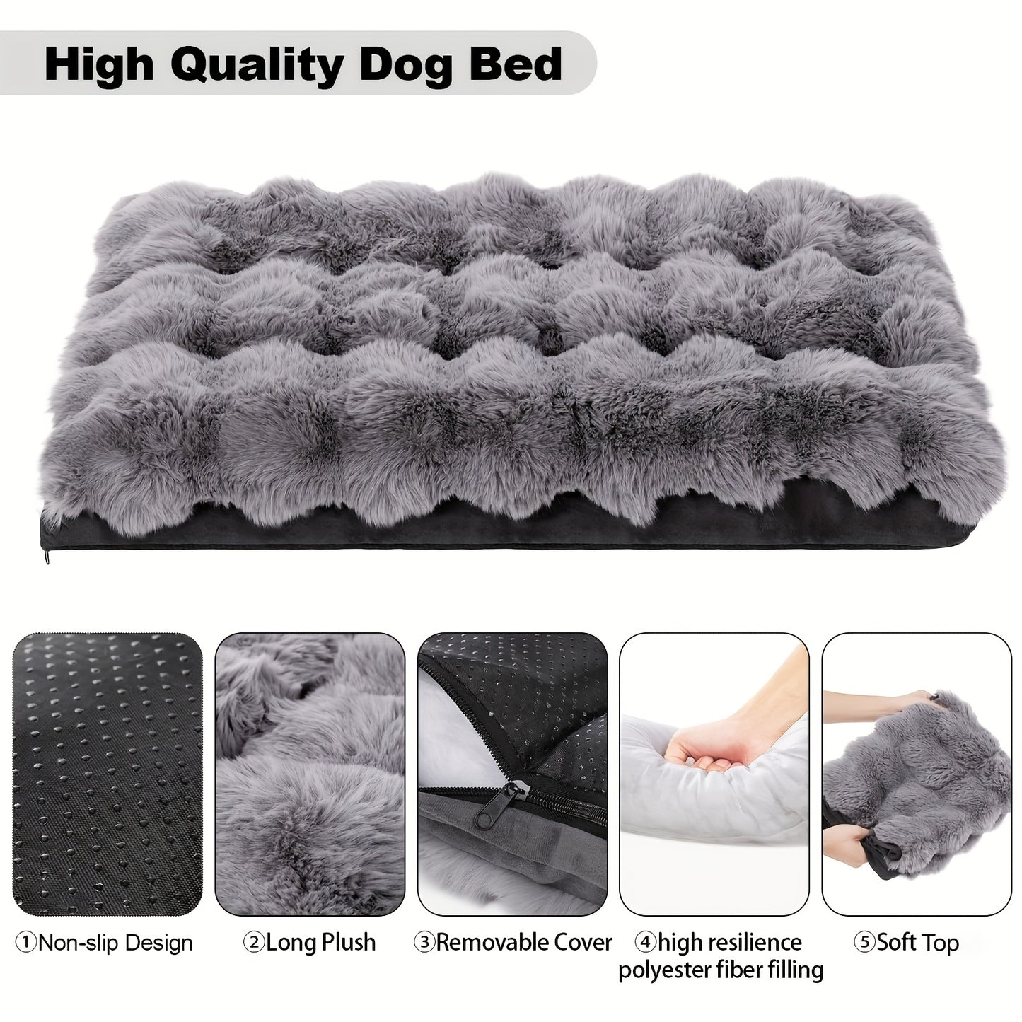 Orthopedic Dog Bed Suitable for Extra Large Dogs - Luxurious Plush Faux Fur Kennel with Removable Washable Cover, Anti-Slip Bottom & Bite-Resistant Mat - Joint Bed for Large Breed Dogs, Machine Washable Cover ( Assembly)