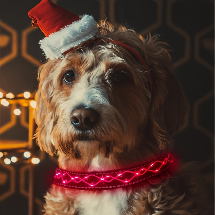 [USB Rechargeable] Adjustable USB Chargeable LED Embroidery Collar | Enhance Visibility, Ensure Night Safety for Pets During Walks