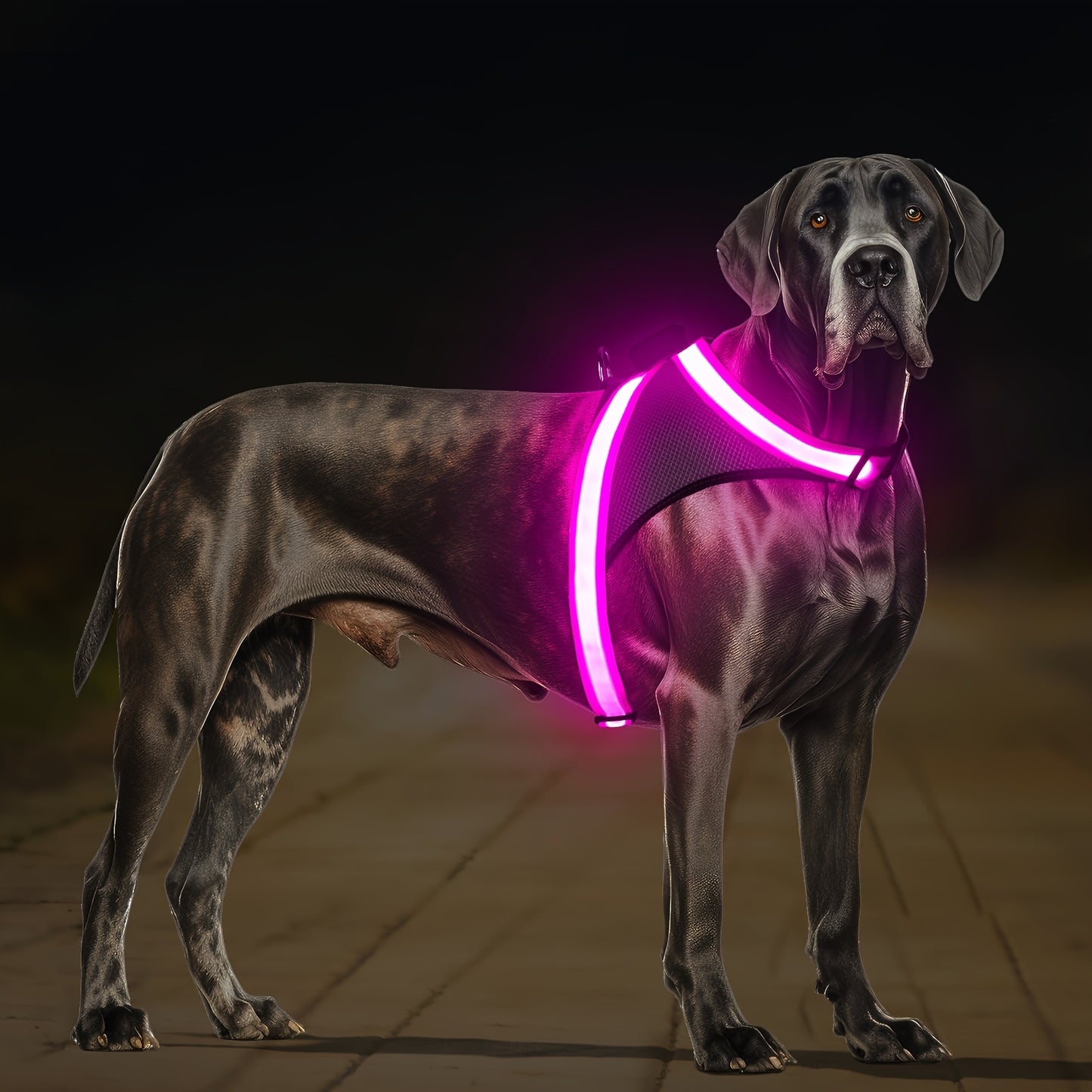 LED Glow-in-the-Dark Dog Harness with USB Rechargeable Lights - Adjustable Soft Mesh Safety Vest, 4-Size Fit for Small to Large Dogs, Green, Purple, Yellow, Pink, Light, Dark Brown, Light Brown, Dog Harness, Nighttime Walking