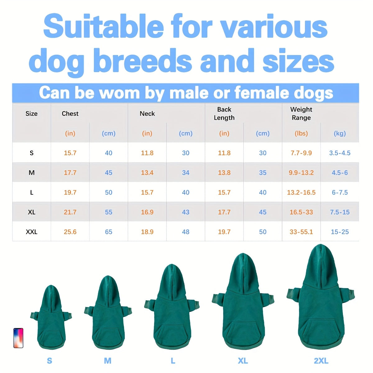 100% Polyester All-Season Knit Fabric Paiaite Dog Hoodie Sweatshirt - Pullover with Back Pocket - Ideal for Small to Medium Breeds, Walks & Adventures