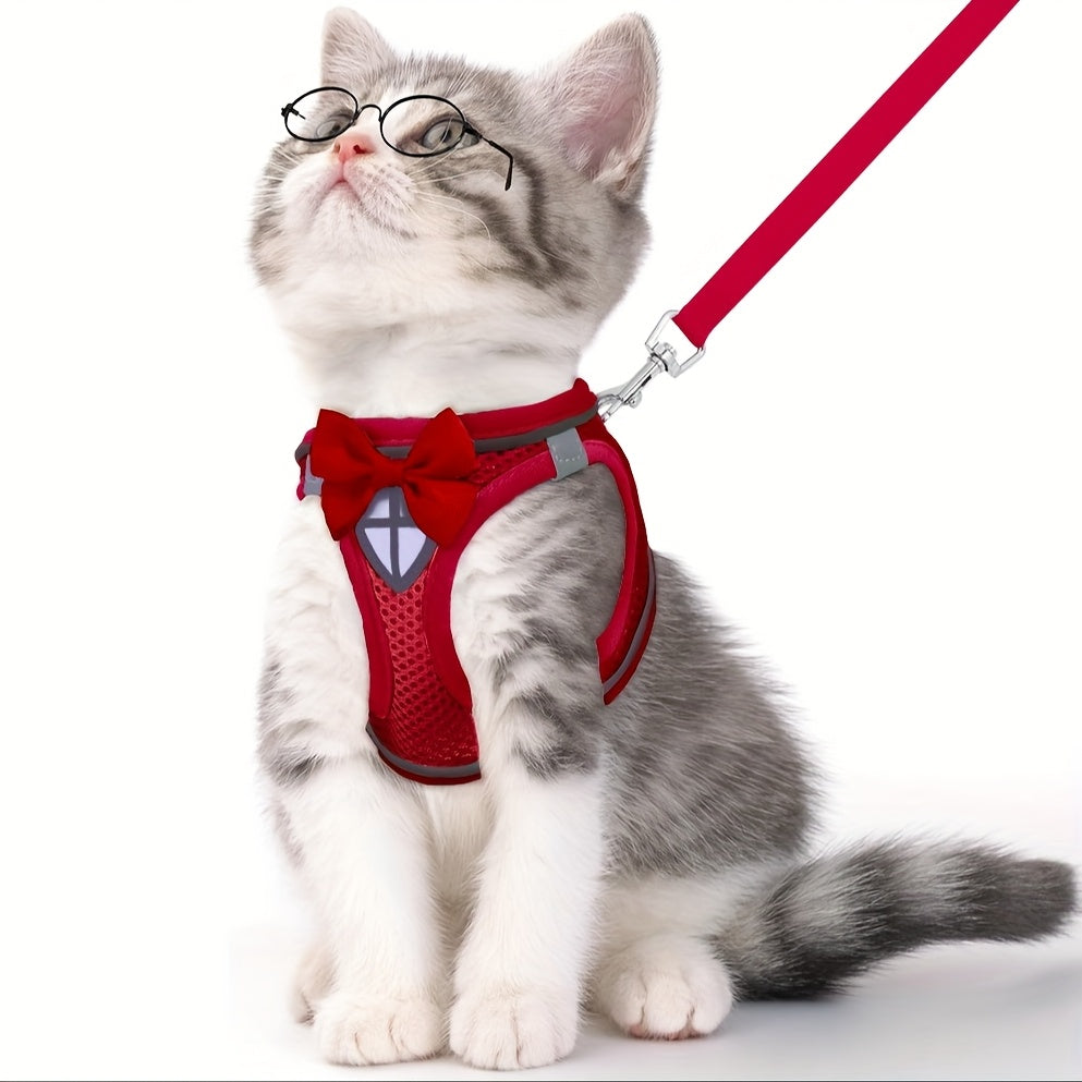 Cat Harness and Leash Set, Soft Breathable Vest with Reflective Strips, Escape-Proof Kitten Harness for Walking and Travel, Thanksgiving/Christmas/Halloween Gift