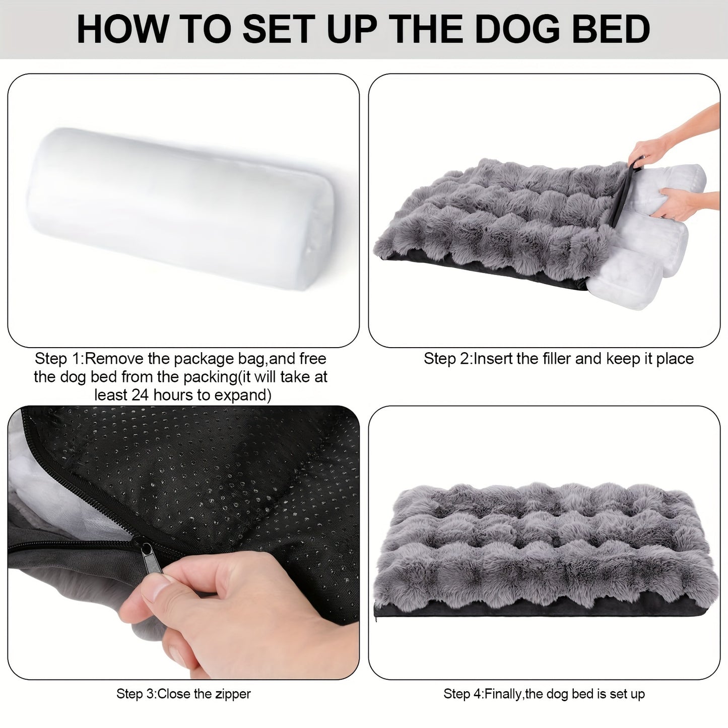 Orthopedic Dog Bed Suitable for Extra Large Dogs - Luxurious Plush Faux Fur Kennel with Removable Washable Cover, Anti-Slip Bottom & Bite-Resistant Mat - Joint Bed for Large Breed Dogs, Machine Washable Cover ( Assembly)