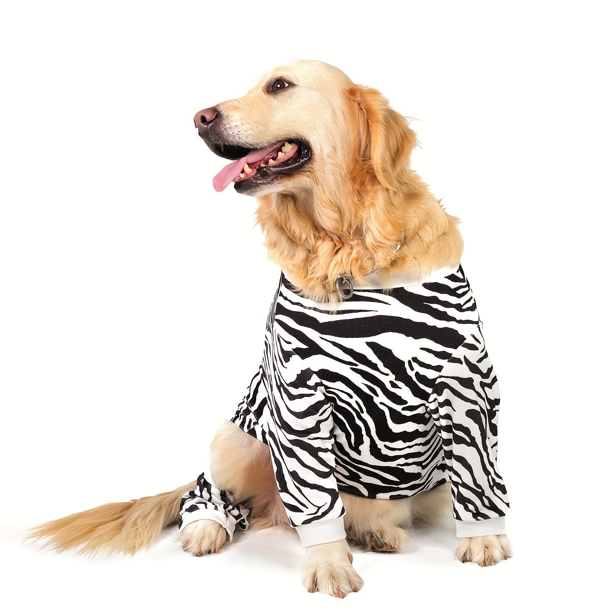 Dog Jumpsuit, Embrace The Untamed Beauty Of The Wild With Our Opulent Zebra Stripe Texture Dog Pajamas: Indulge Your Furry Friend In Stylish Comfort And Unforgettable Nights Of Luxurious Slumber
