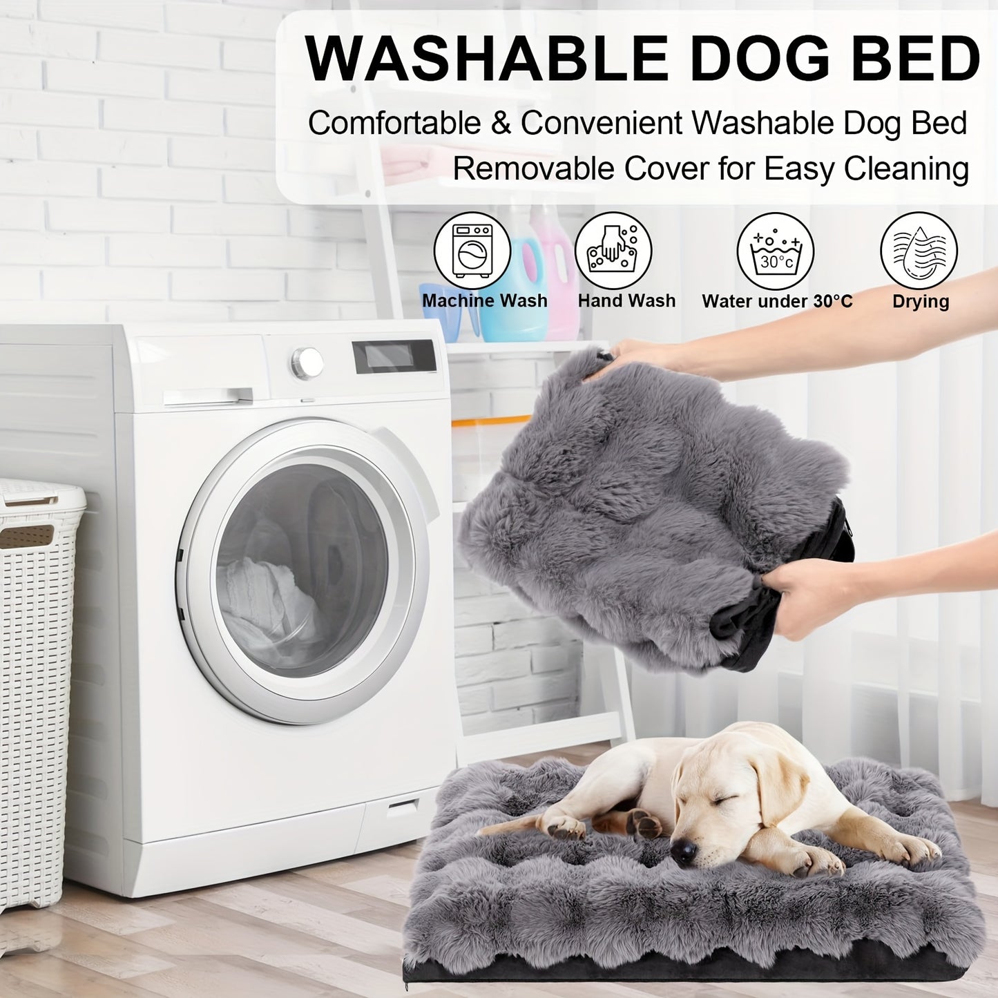 Orthopedic Dog Bed Suitable for Extra Large Dogs - Luxurious Plush Faux Fur Kennel with Removable Washable Cover, Anti-Slip Bottom & Bite-Resistant Mat - Joint Bed for Large Breed Dogs, Machine Washable Cover ( Assembly)