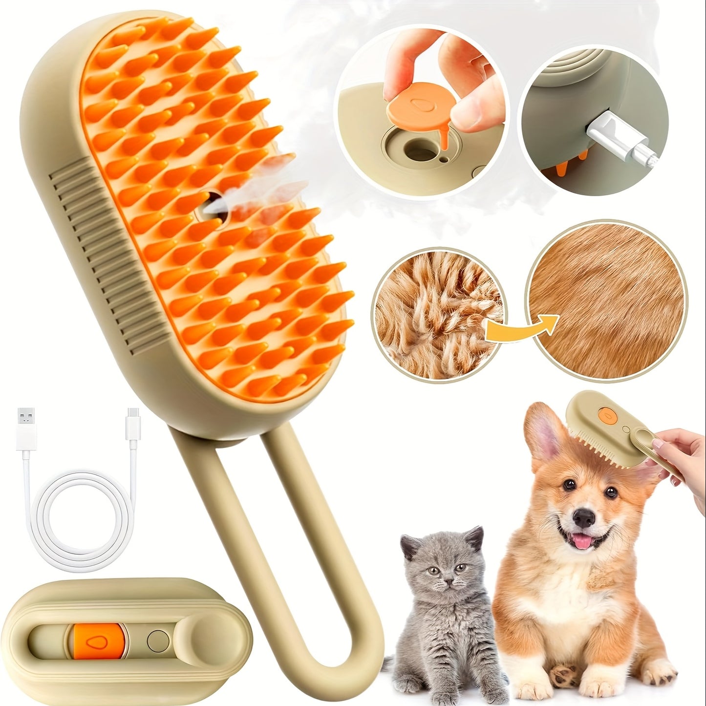 2pcs Cat Steam Brush, 4-in-1 Multifunctional Self-Cleaning Pet Hair Remover Suitable for Long & Short Haired Cats, Steam Groomer Comb with Steam Technology for Tangled Fur Removal, Suitable for Cat Breeds