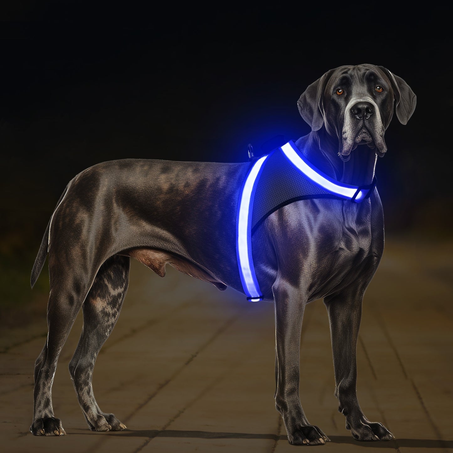 LED Glow-in-the-Dark Dog Harness with USB Rechargeable Lights - Adjustable Soft Mesh Safety Vest, 4-Size Fit for Small to Large Dogs, Green, Purple, Yellow, Pink, Light, Dark Brown, Light Brown, Dog Harness, Nighttime Walking